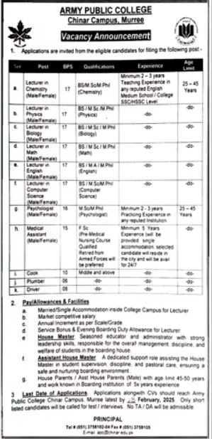 Army Public College Rawalpindi Jobs 2025 - Apply Army Public College Jobs