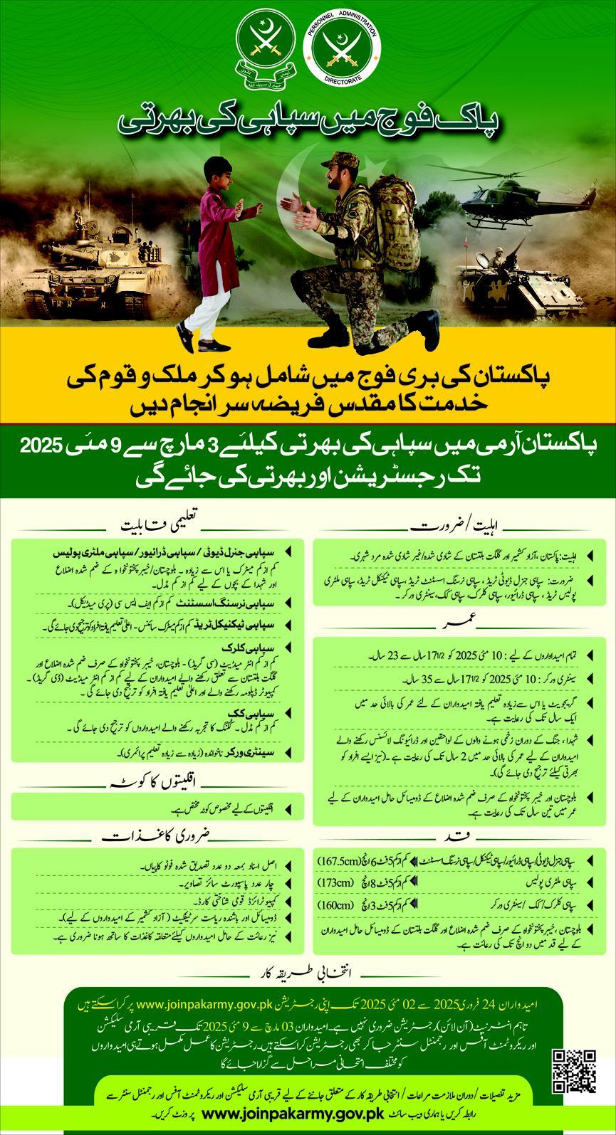 Pakistan Army Sepoy Soldier Recruitment Jobs 2025 | Sepoy (Soldier), Military Police