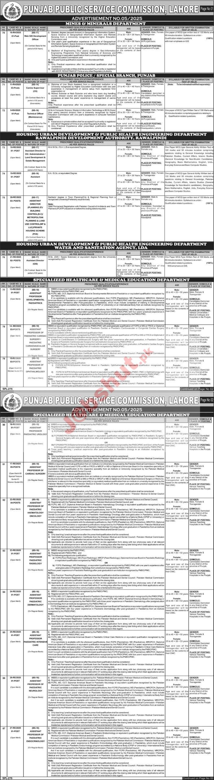 Punjab Public Service Commission Jobs 2025 - PPSC Lahore Jobs 2025