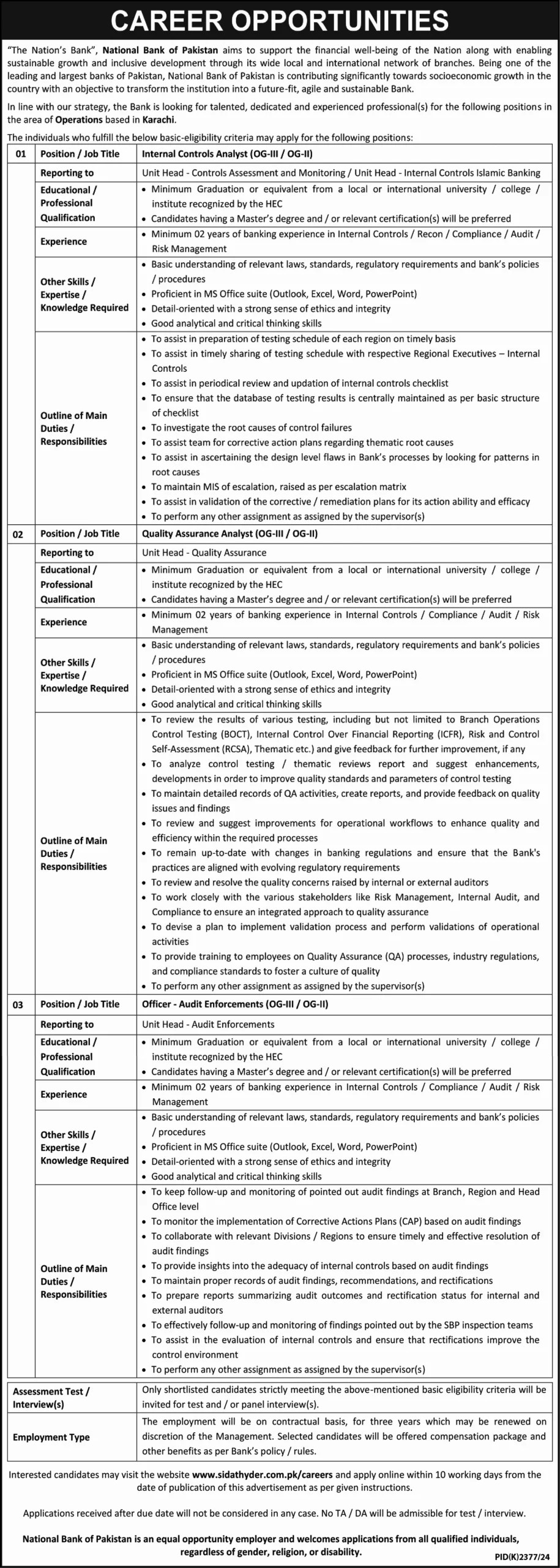 National Bank Of Pakistan Jobs Advertisement