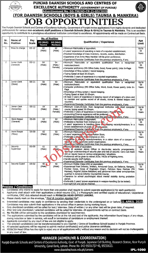 Daanish Schools Taunsa / Mankera Jobs 2025 