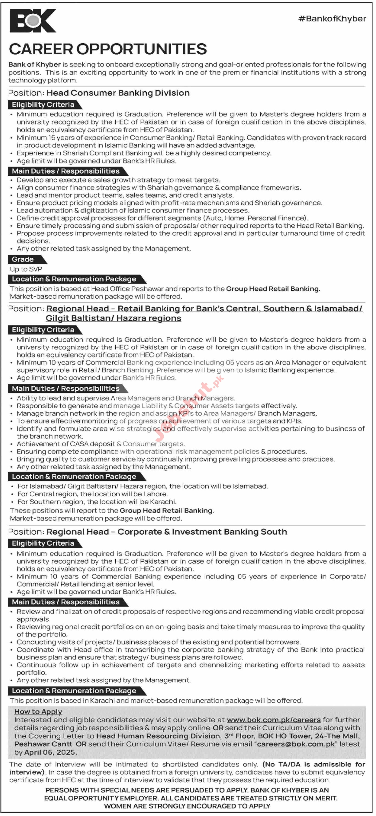 Bank of khyber Jobs 2025 - Online Apply bok Jobs 2025