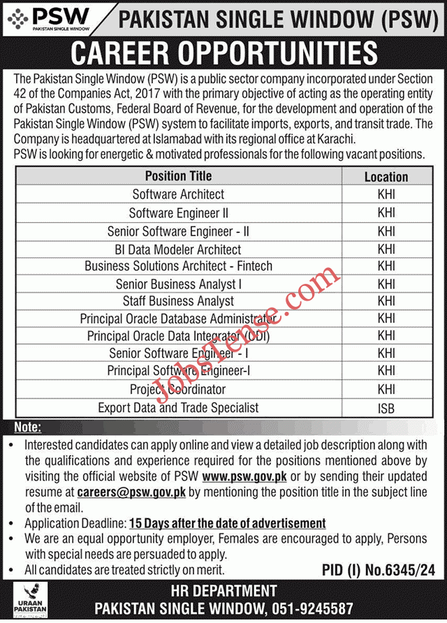Pakistan Single Window Jobs March 2025 
