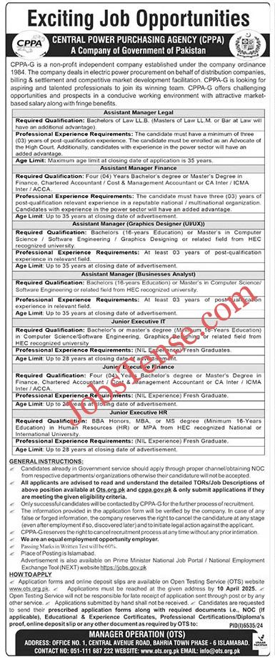 Central Power Purchasing Agency Jobs 2025 
