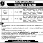 Lecturer in Chemistry and Lecturer in Pak Studies Jobs - Cadet College Kohat Jobs 2025