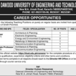 Professor and Associate Professor Jobs in Dawood University Of Engineering & Technology Karachi