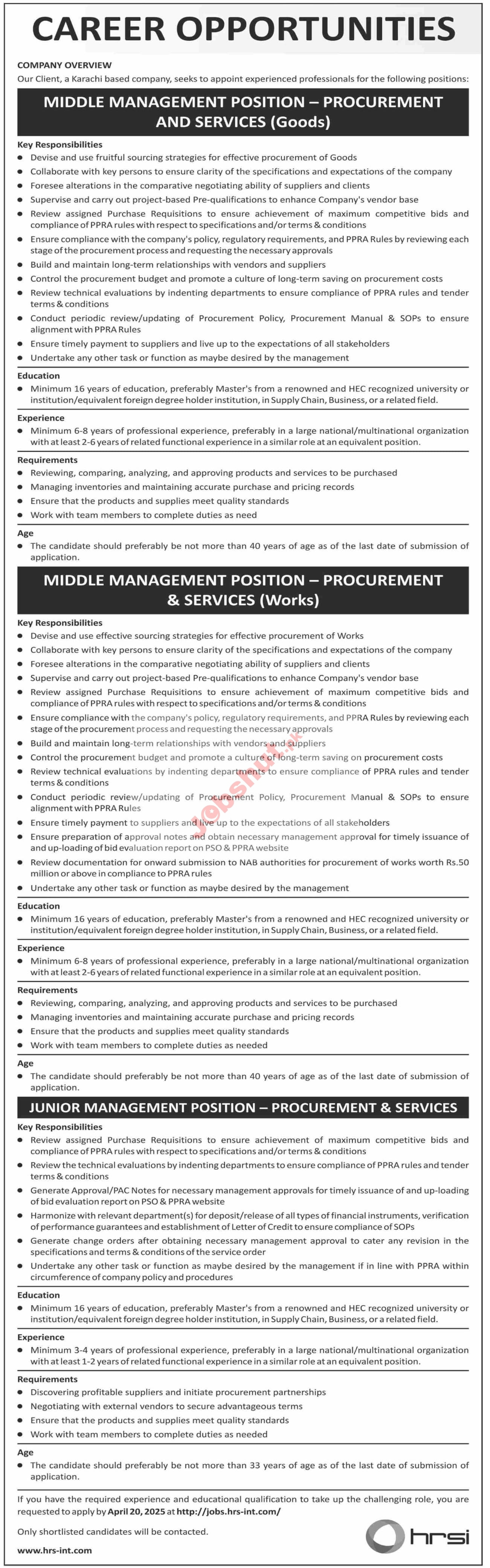 Human Resource Solution International HRSI Jobs 2025 - HRSG People and Business karachi Jobs