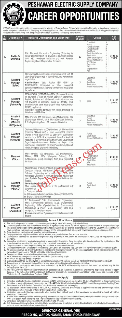 Peshawar Electric Supply Company PESCO Jobs 2025 