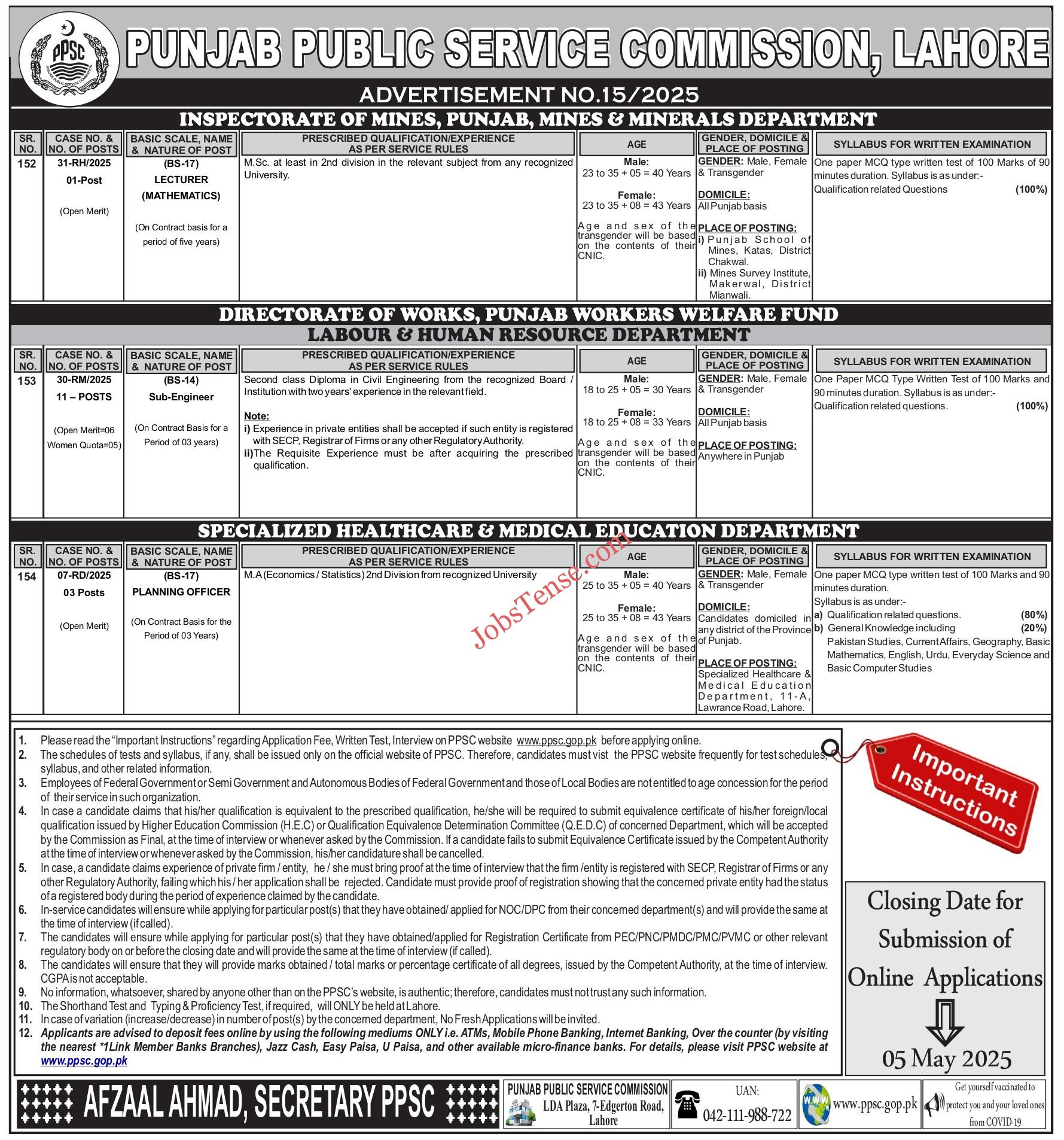  Punjab Public Service Commission PPSC Jobs 2025 
