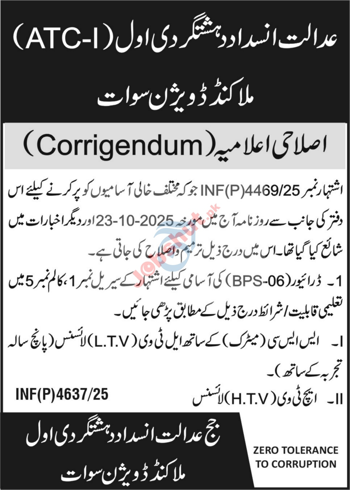 Anti Terrorism Court Swat Jobs 2025 - Driver Jobs in swat