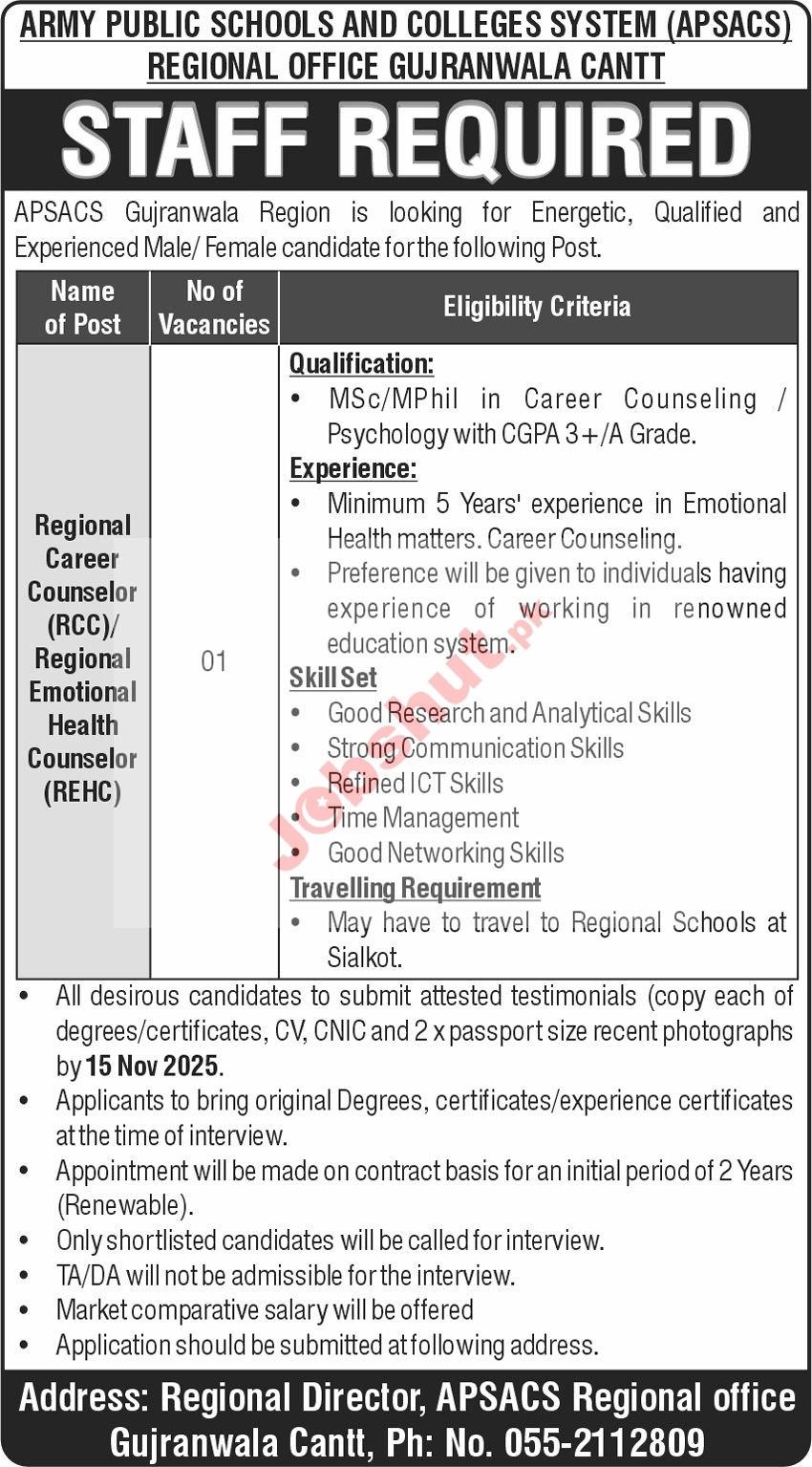 Army Public School And College System Gujranwala Cantt Jobs 2025 