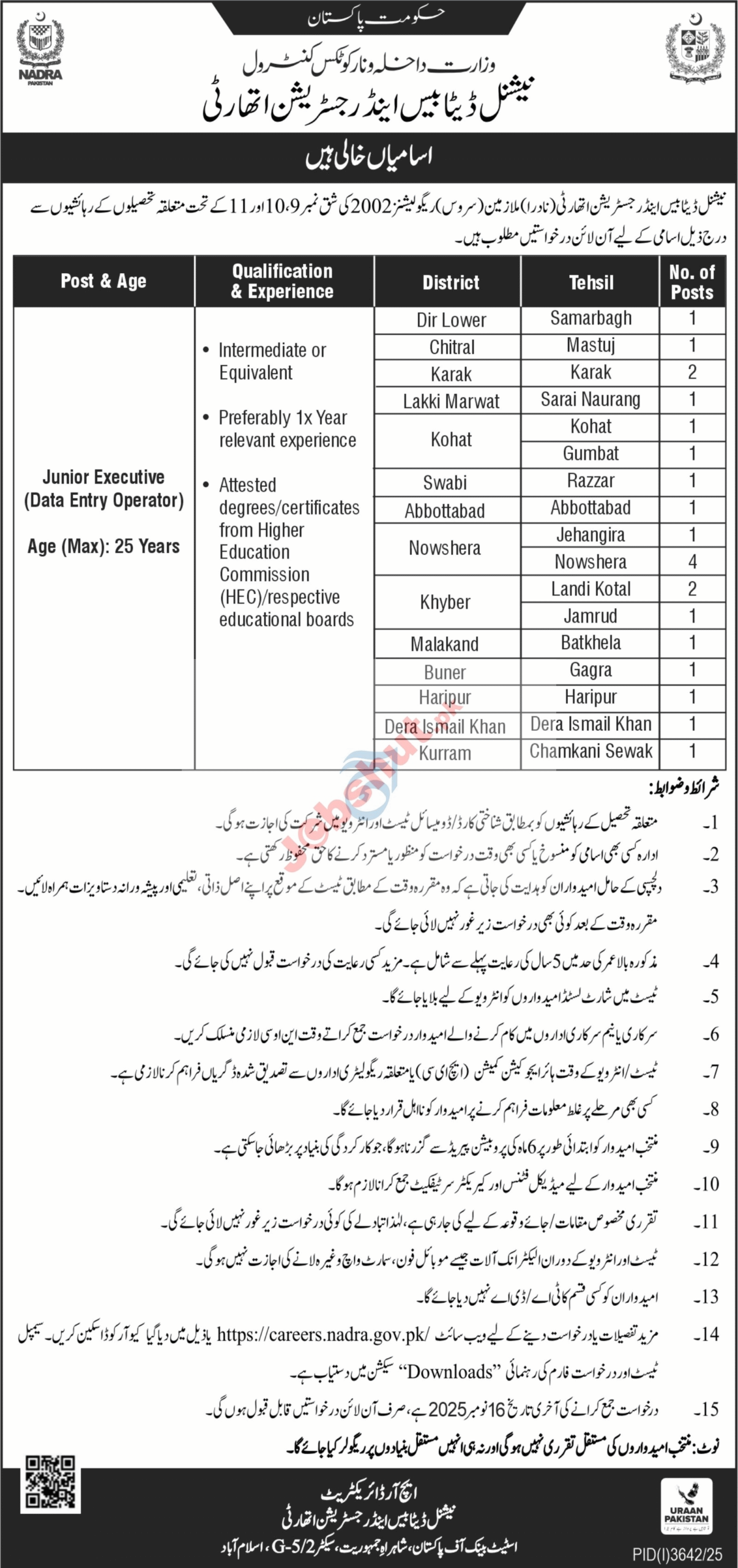 National Database & Registration Authority Jobs 2025 - NADRA Junior Executive Data Entry Operator Jobs