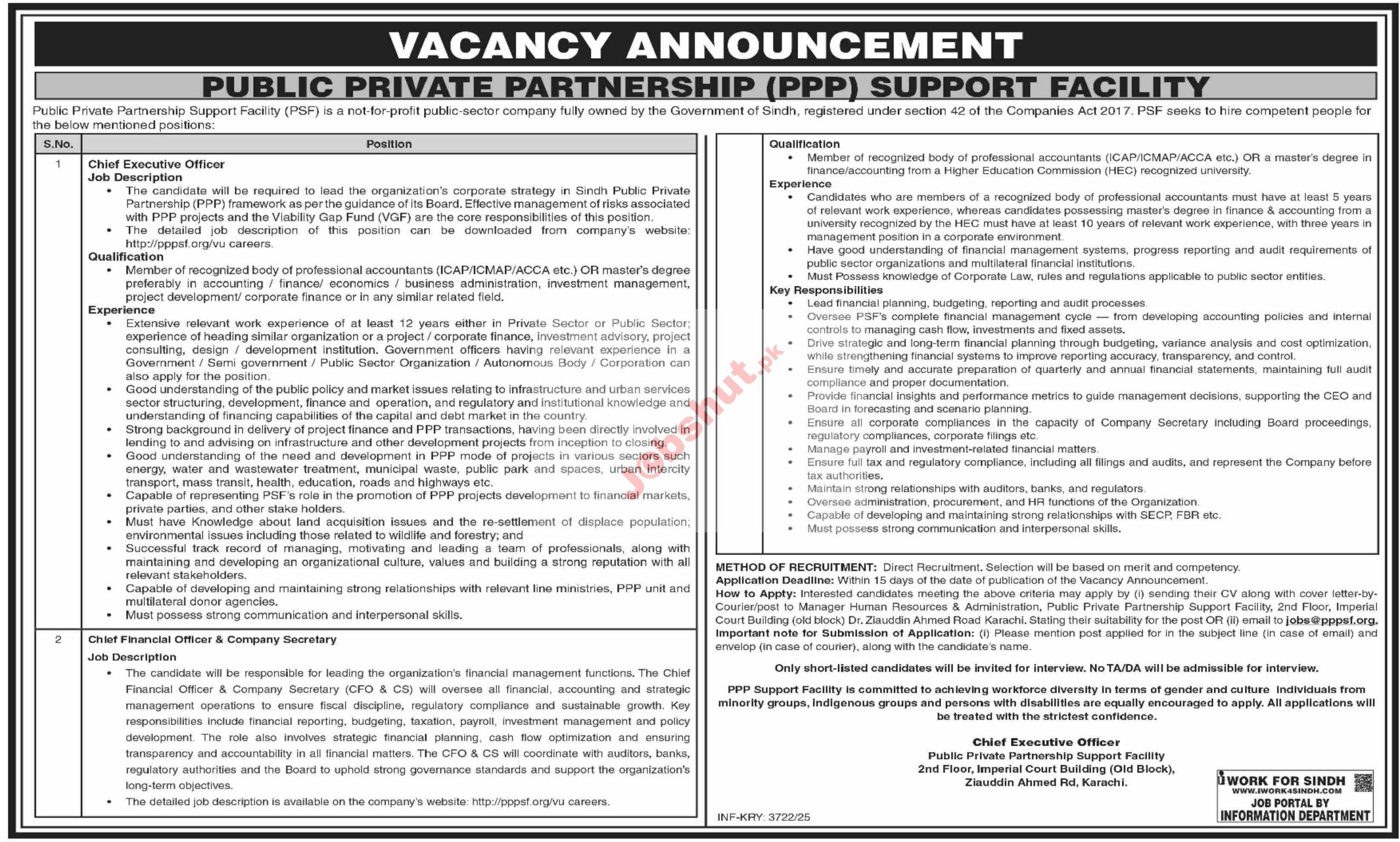 Public Private Partnership Authority P3A Islamabad Jobs - PPP Chief Executive Officer jobs
