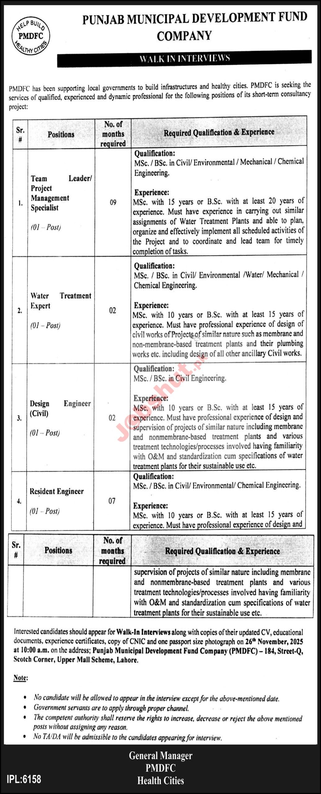 Punjab Municipal Development Fund Company Jobs Notice 2025 - PMDFC Jobs