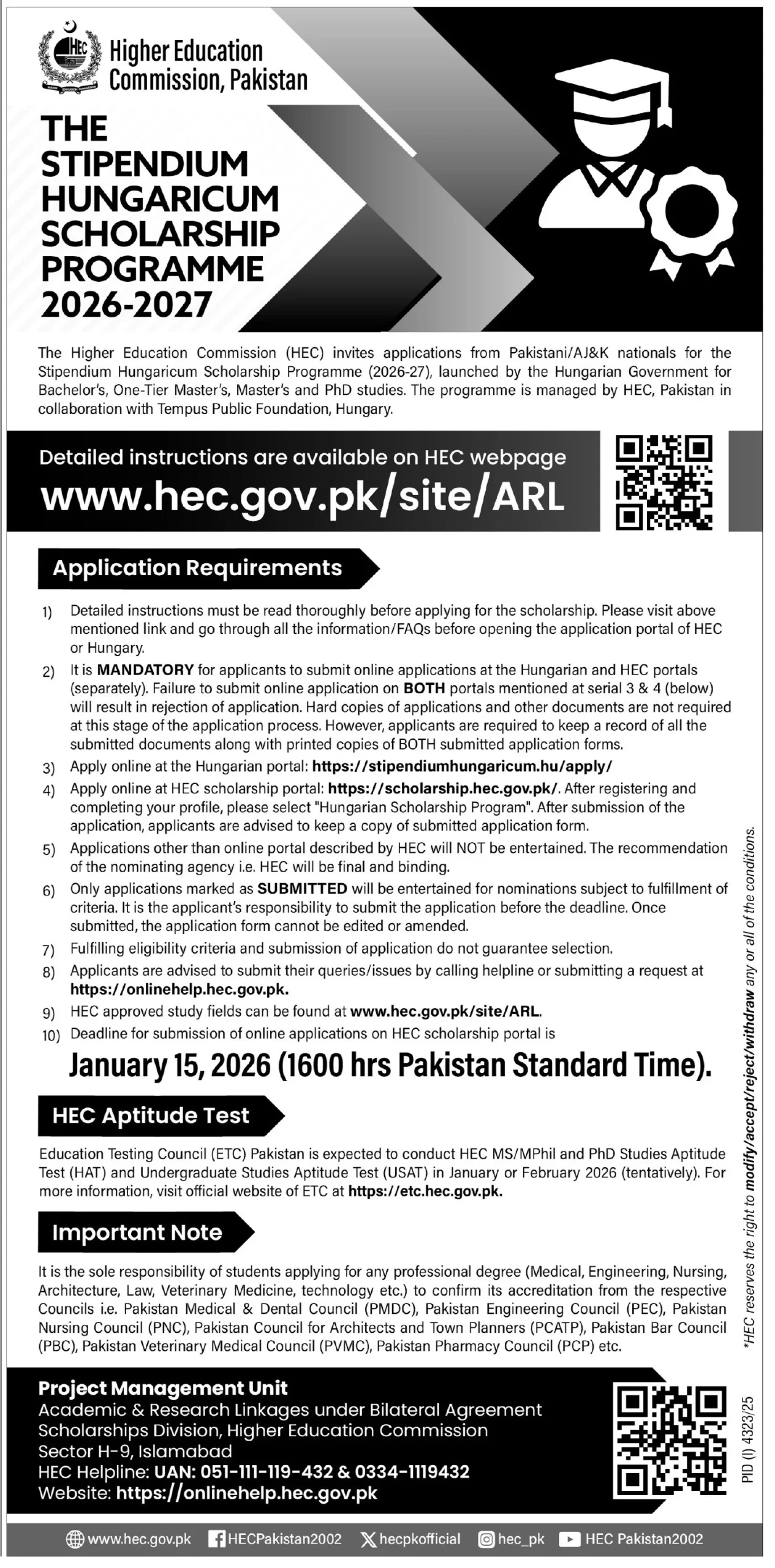 Stipendium Hungaricum Scholarship Programme 2026-2027 - Apply for Scholarship At Higher Education Commission HEC