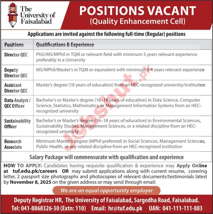 The University of Faisalabad Management Jobs Faisalabad 2025