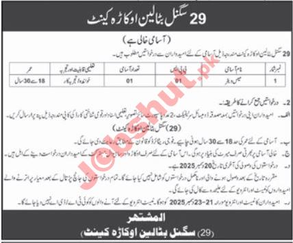 29 Signal Battalion Okara Punjab Jobs 2025 - Apply Now for Mess Waiter Jobs