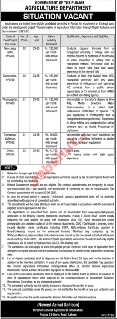 Agricultural Department Punjab Jobs in 2026