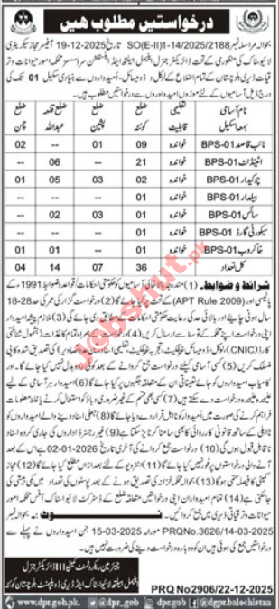 Livestock and Dairy Development Balochistan Jobs in 2026 - Apply Now for Chowkidar, Naib Qasid, Mali, Sweeper, Helper Jobs in 2026