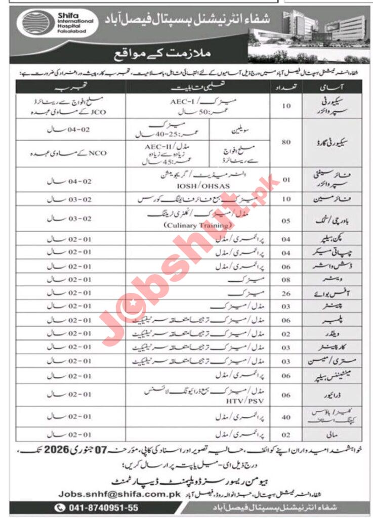 Shifa International Hospital Jobs in 2026 - Apply Now For Driver, Security Supervisor, Technician and Many More Vacancies in 2026
