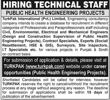 TurkPak International Limited Jobs Walk in interview 2026 – Resident Engineer & Quantity Surveyor | Apply Online