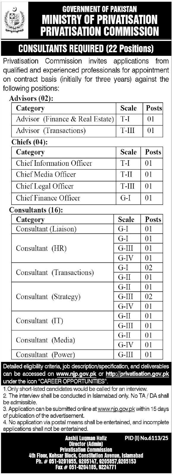 Privatisation Commission Latest Jobs 2026 - Apply Online for Advisor, Chief, and Consultant Vacancies in Islamabad