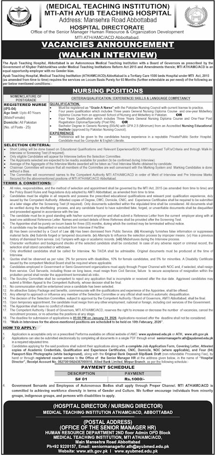 Ayub Teaching Hospital ATH Registered Nurse New Jobs In 2026 - Medical & Healthcare Jobs