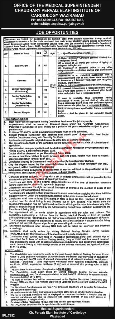 Chaudhry Pervaiz Elahi Institute Of Cardiology Jobs in 2026 - Online Apply for Medical and Office Staff Jobs In 2026
