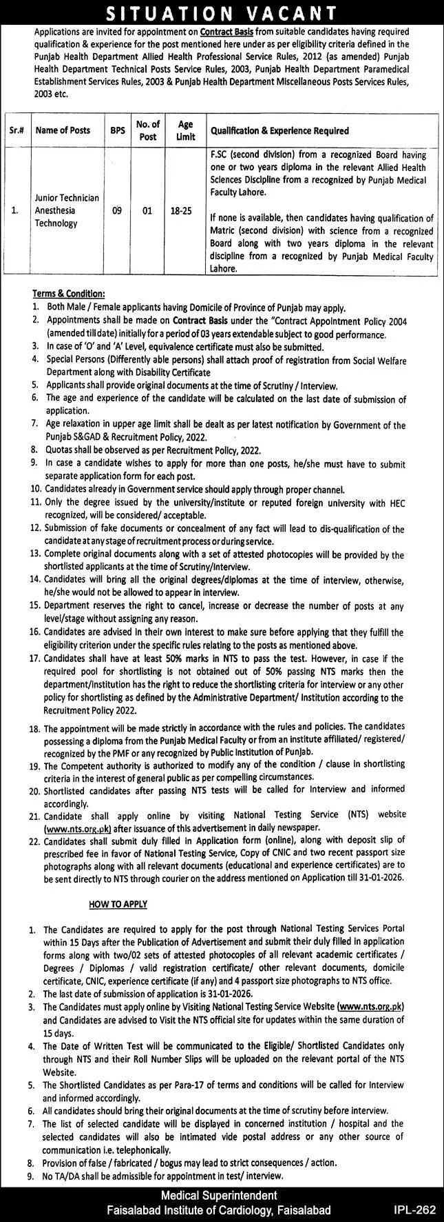 Faisalabad Institute Of Cardiology FIC Jobs in 2026 - Apply Now For Medical Technology Jobs in 2026
