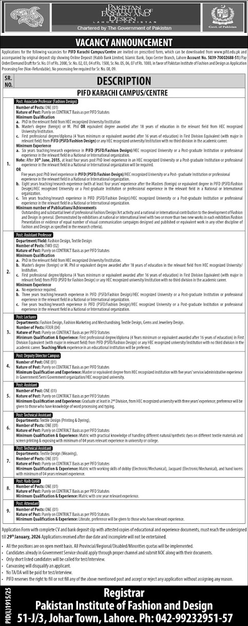 Pakistan Institute Of Fashion & Design New Jobs In 2026 - Online Apply For Education / Management Jobs