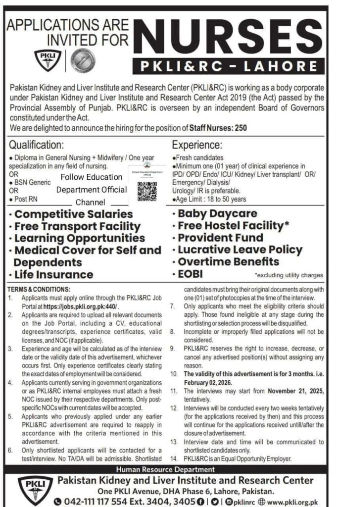 Pakistan Kidney And Liver Institute PKLI Jobs in 2026 - Online Apply For Medical and Healthcare Nurses Staff in 2026
