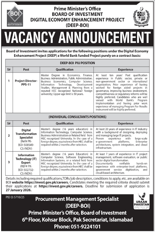 Prime Minister Office New Vacancies Islamabad in 2026 - Online Apply For Management IT Consulting Jobs