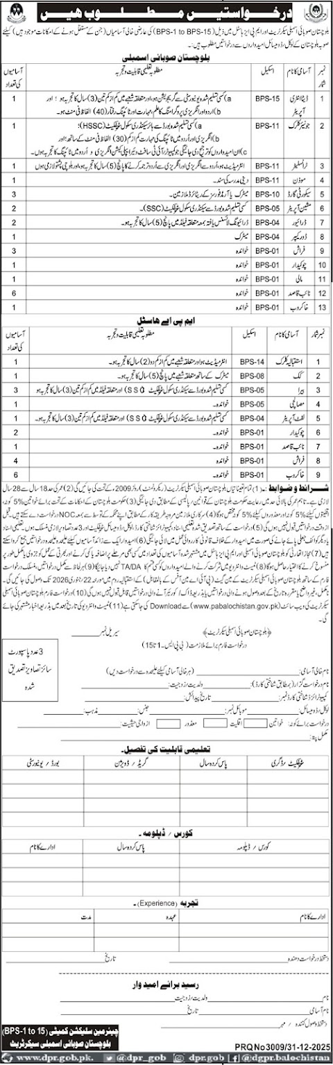 Provincial Assembly Balochistan Secretariat Jobs In 2026 - Online Apply for Government Service Jobs in 2026