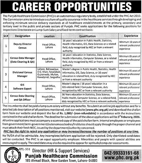 Punjab Healthcare Commission PHC Jobs 2026 – Deputy Director, Manager & Others | Apply Online