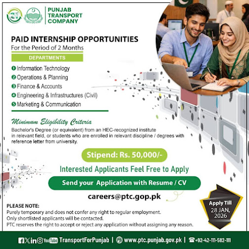 Punjab Transport Company New Paid Internship Program In 2026 - Online Apply For Punjab Internship
