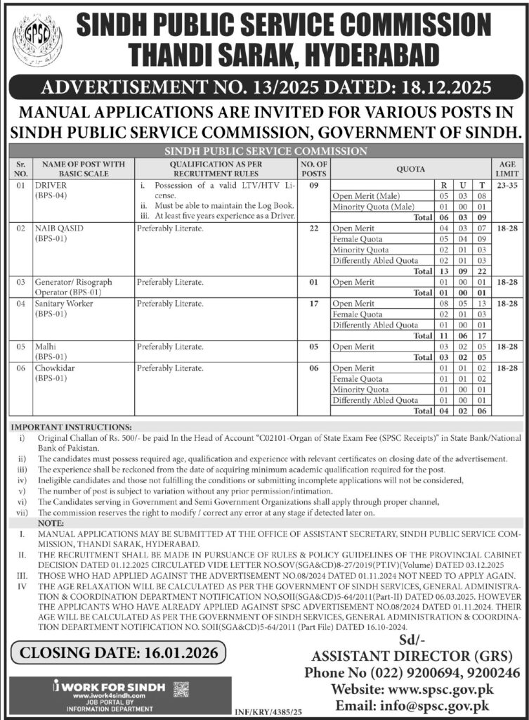 Sindh Public Service Commission SPSC Jobs in 2026 - Online Apply For SPSC Jobs in 2026