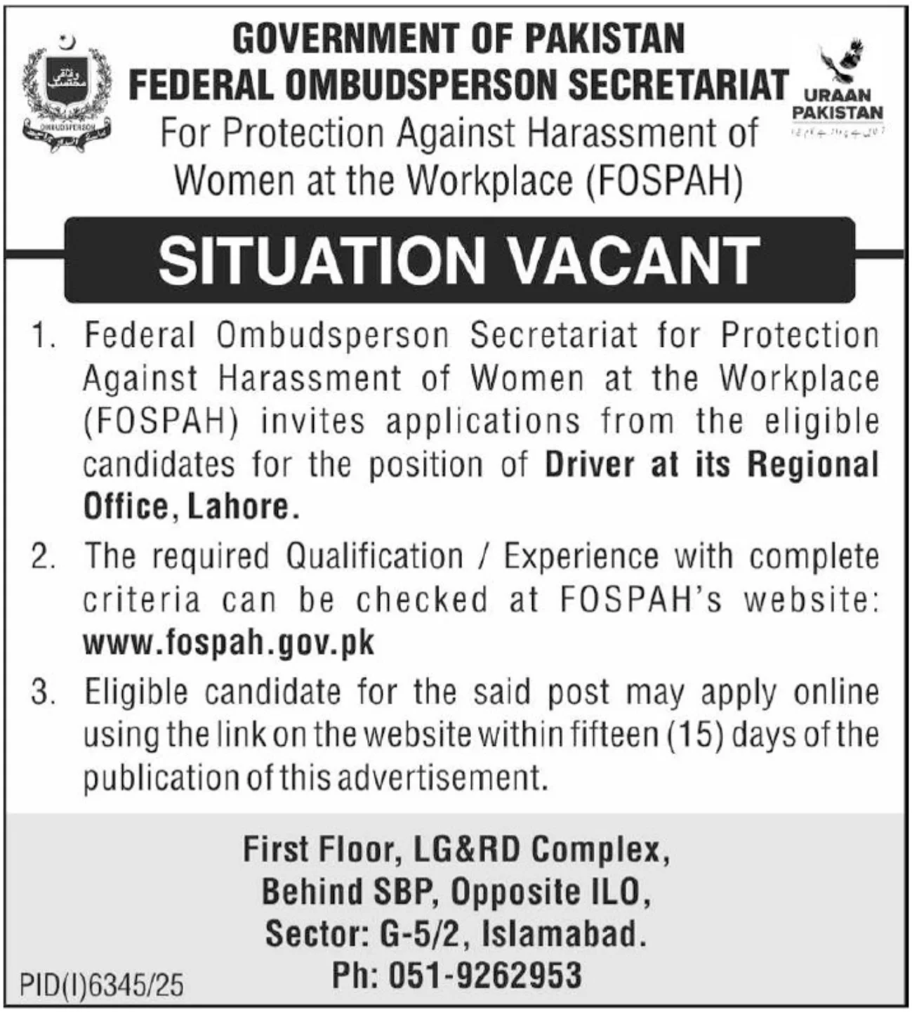 Federal Ombudsperson Secretariat Latest Jobs 2026 - Apply Online for Driver Vacancies in Islamabad