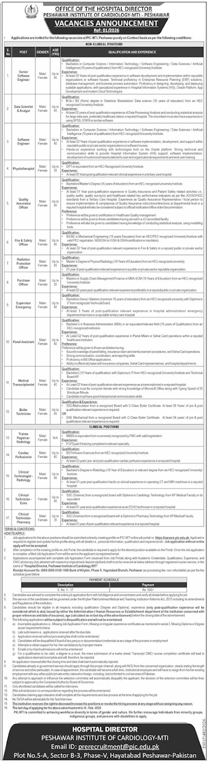 Peshawar Institute of Cardiology-MTI Latest Jobs 2026 - Apply Online for Senior Software Engineer, Data Scientist & Other Vacancies in Peshawar