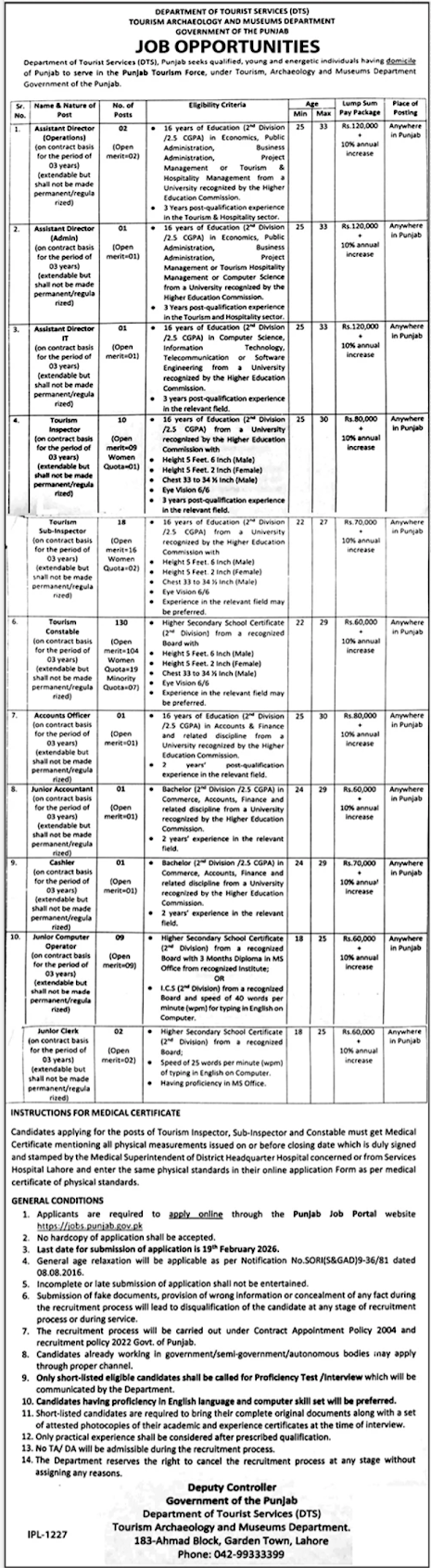 Department of Tourist Services (DTS) Punjab Latest Jobs 2026 - Apply Online for Tourism Constable & Assistant Director Vacancies in Punjab