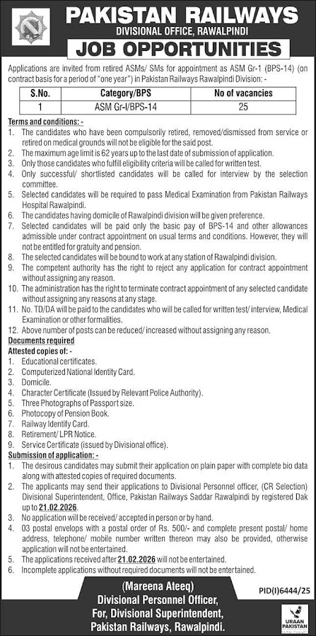 Pakistan Railways Latest Jobs 2026 - Apply Online for ASM Gr-I Vacancies in Rawalpindi