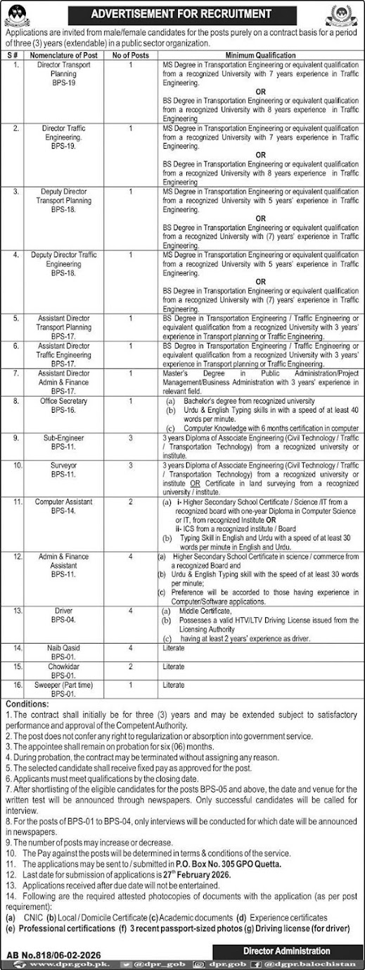 Public Sector Organization Latest Jobs 2026 - Apply Online for Director, Assistant Director and Staff Vacancies in Quetta