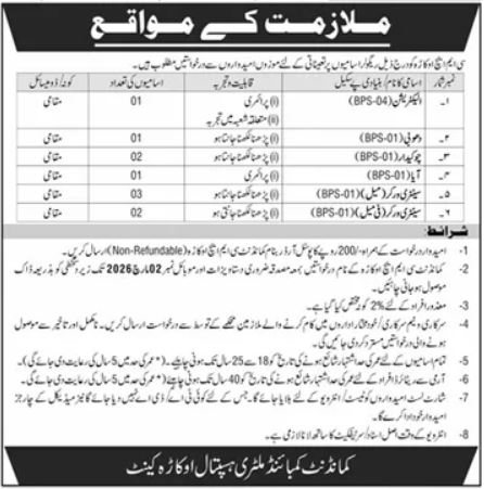 Combined Military Hospital CMH Okara Latest Jobs 2026 - Apply Online for BPS-01 to BPS-04 Vacancies in Okara