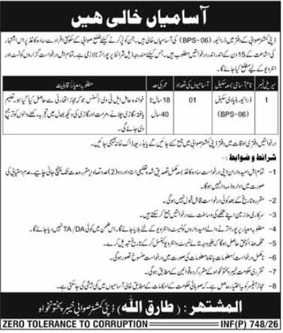 Deputy Commissioner Office Latest Jobs 2026 - Apply Online for Patwari, Driver and Class-IV Vacancies in Swat, Swabi & Kurram