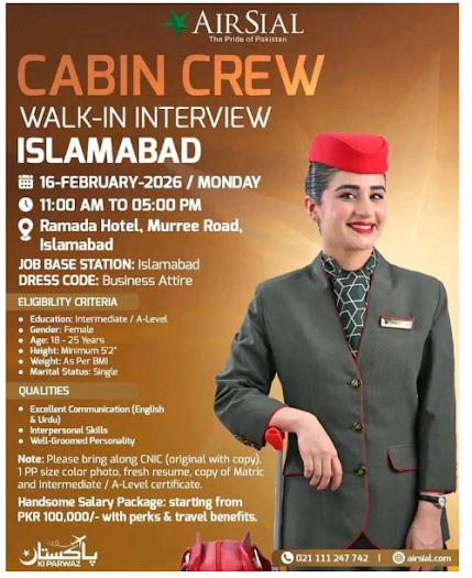 Air Sial Latest Jobs 2026 - Apply Online for Cabin Crew Vacancies in Islamabad