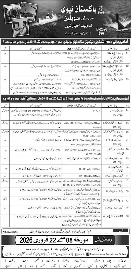 Pakistan Navy Latest Jobs 2026 - Apply Online for Navy Civilian Staff Male & Female Vacancies in Karachi