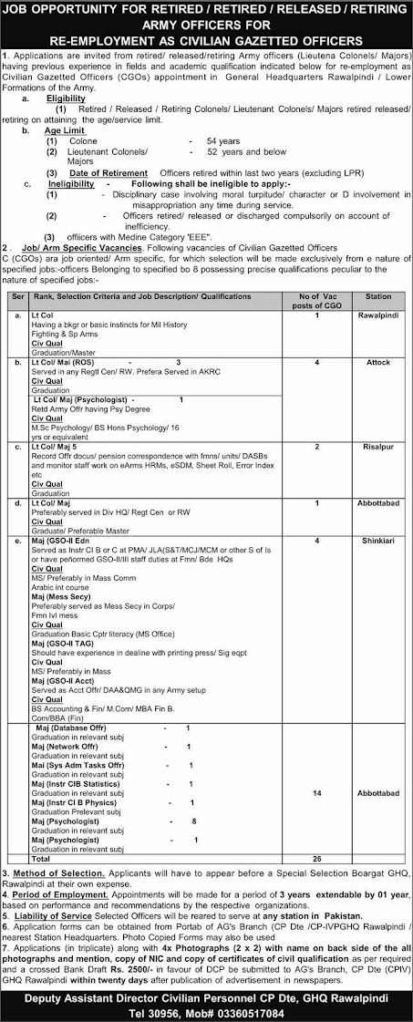 GHQ Rawalpindi Latest Jobs 2026 - Apply Online for Civilian Gazetted Officers Vacancies in Rawalpindi