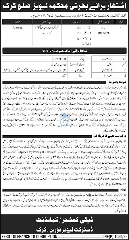 District Levies Force Karak Latest Jobs 2026 - Apply Online for Sepoy Vacancies in Karak
