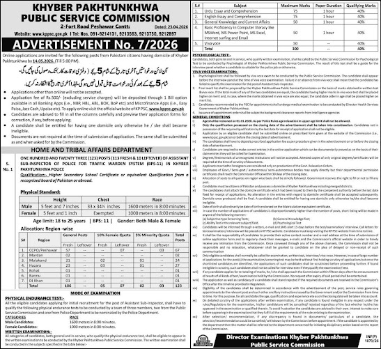 KP Public Service Commission New Jobs 2026 - Apply Online for Assistant Sub-Inspector Vacancies in Peshawar