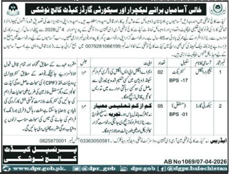 Cadet College Nushki New Jobs 2026 - Apply Online for Lecturer Vacancies in Nushki