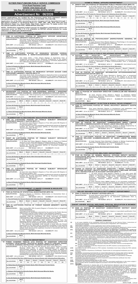 Khyber Pakhtunkhwa Public Service Commission (KPPSC) New Jobs 2026 - Apply Online for Multiple Vacancies in Peshawar